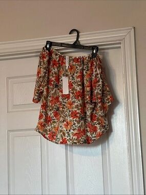 Floral Off-Shoulder Blouse in Orange and Cream